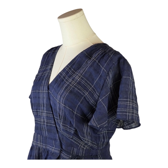 Greylin Navy Plaid Wrap Romper M Flutter Sleeve Tie Waist Chic Summer - Picture 4 of 10